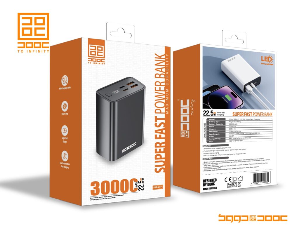 پاوربانک 30000 میلی آمپر 22.5W دووک مدل DOOC DPB-857